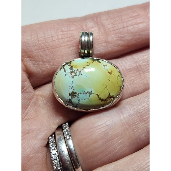 Vintage Turquoise Sterling Silver Cabochon Pendant - Picture 12 of 12